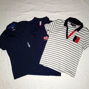 Polo shirts sizes L navy blue & stripes